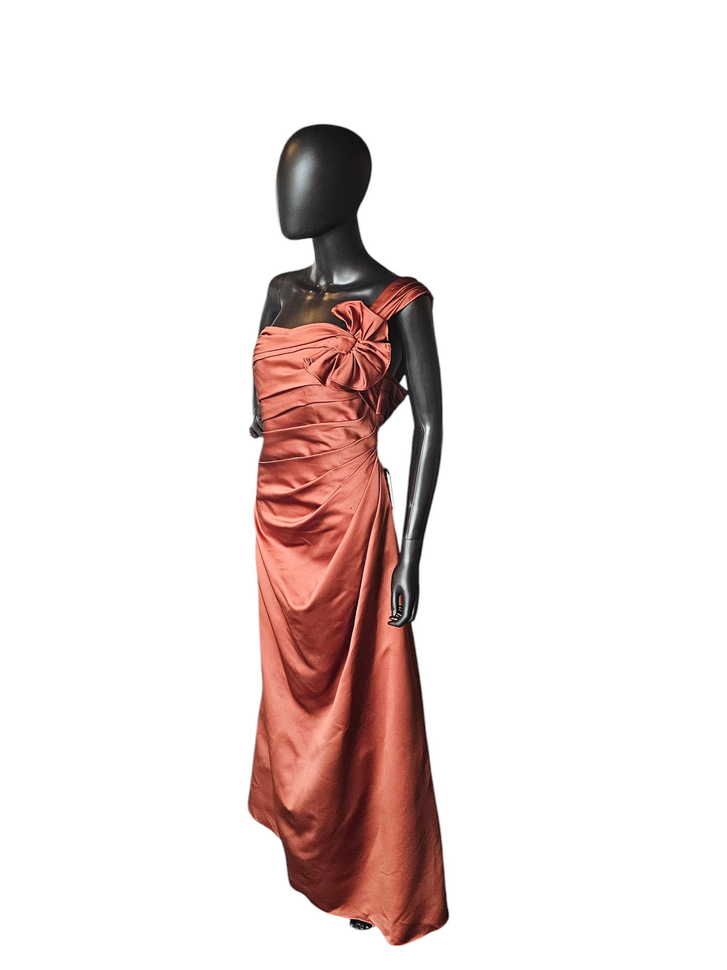 Rust Satin One Shoulder Formal Gown - Davids Bridal