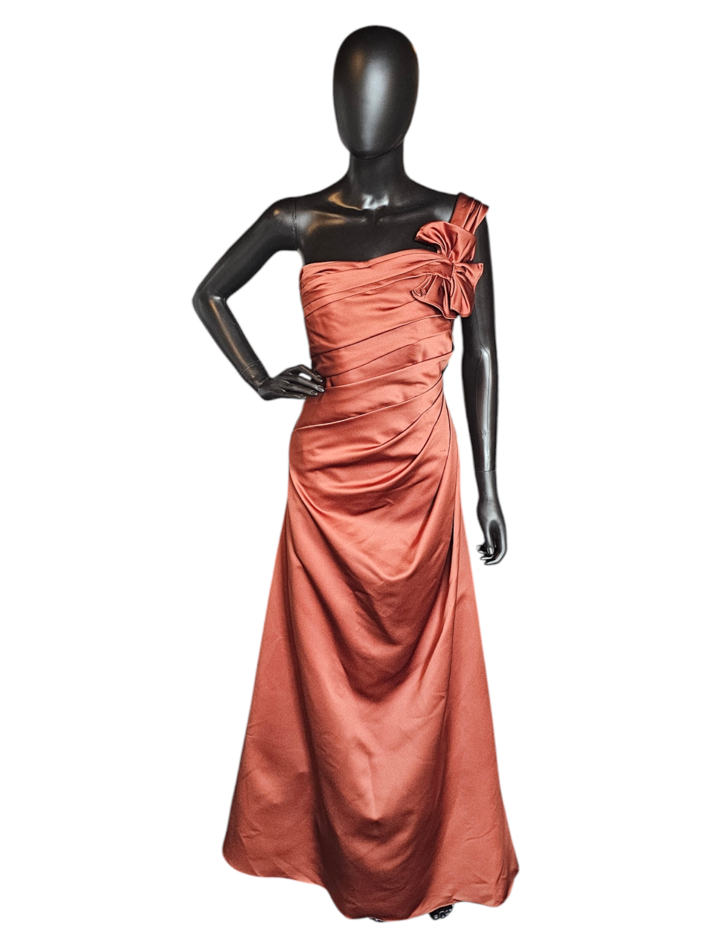 Rust Satin One Shoulder Formal Gown - Davids Bridal