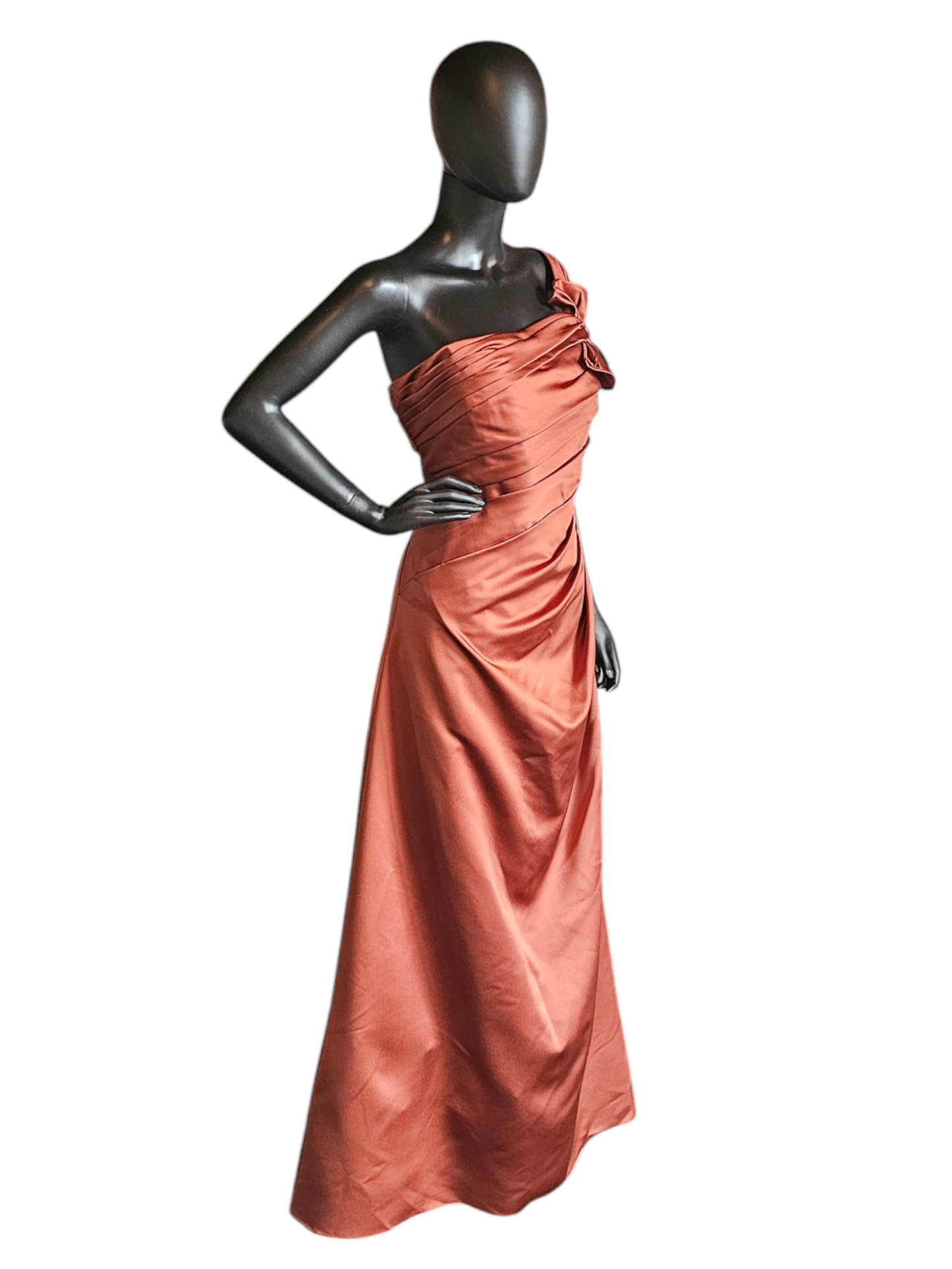 Rust Satin One Shoulder Formal Gown - Davids Bridal