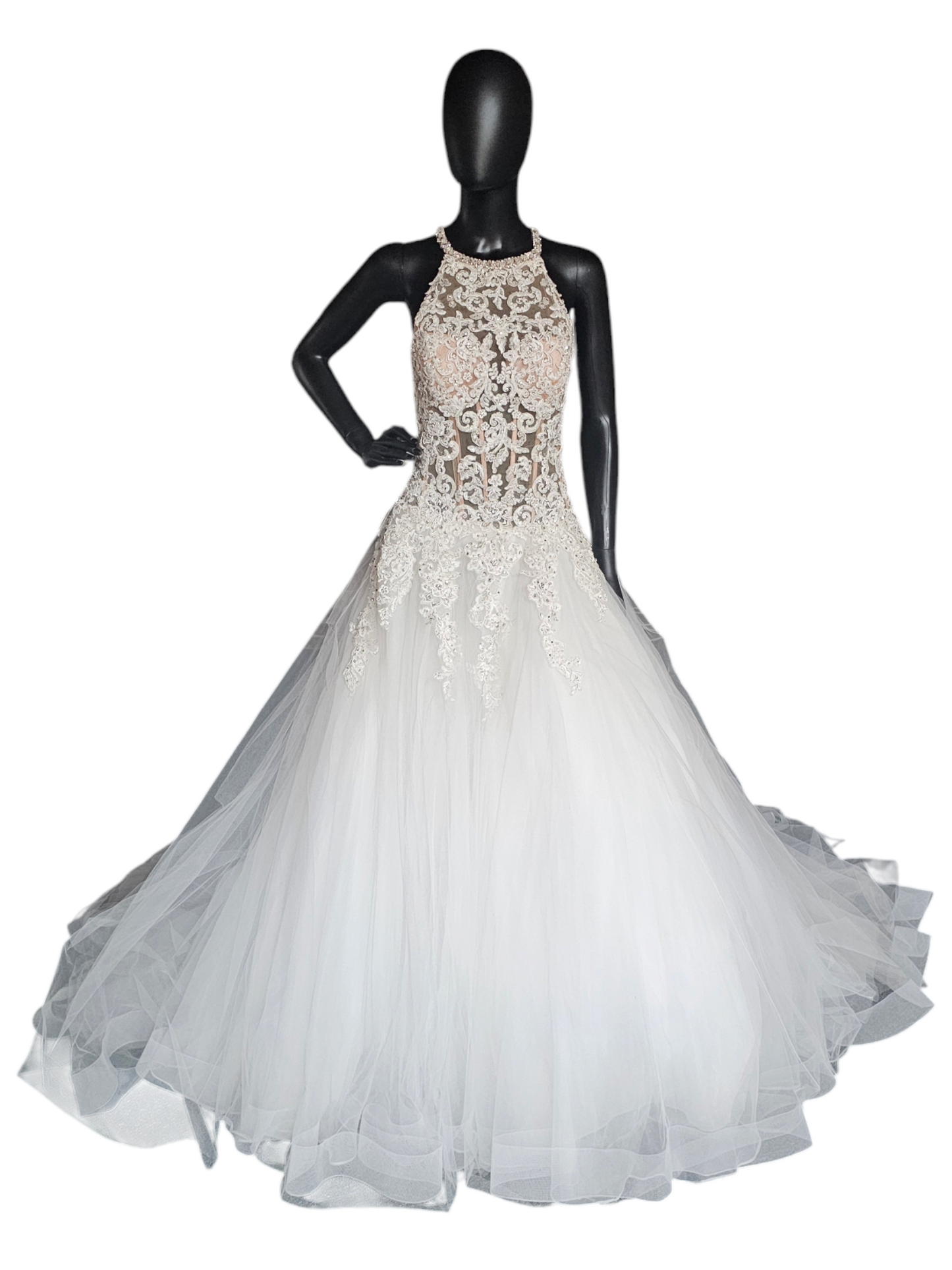 Mori Lee A-Line Beaded Racerback Halter Illusion Bodice Wedding Gown Mori Lee A-Line Beaded Racerback Halter Illusion Bodice Wedding Gown