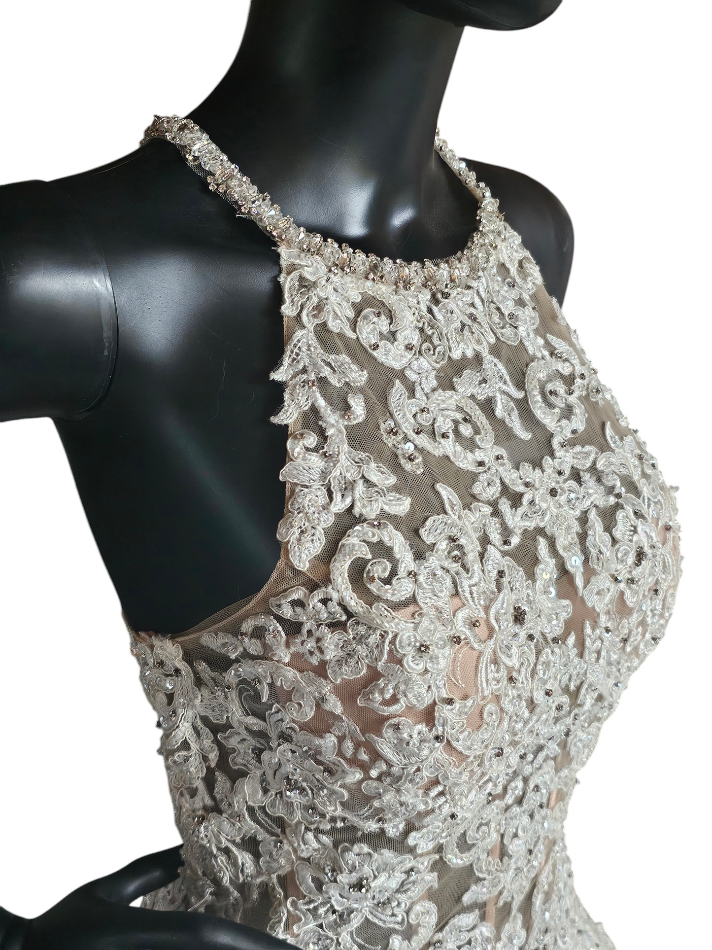 Mori Lee A-Line Beaded Racerback Halter Illusion Bodice Wedding Gown Mori Lee A-Line Beaded Racerback Halter Illusion Bodice Wedding Gown