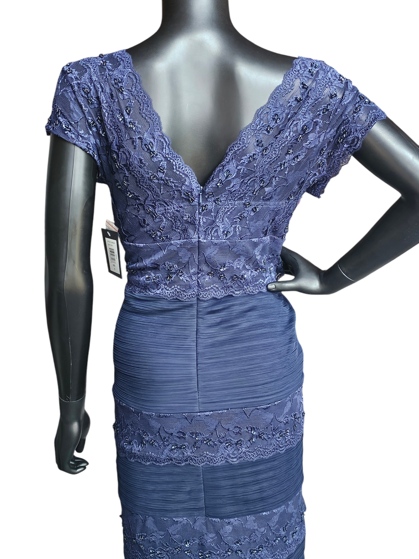 Navy Lace Tiered V-Neck Cap Sleeve Cocktail Dress - NWT - Marina