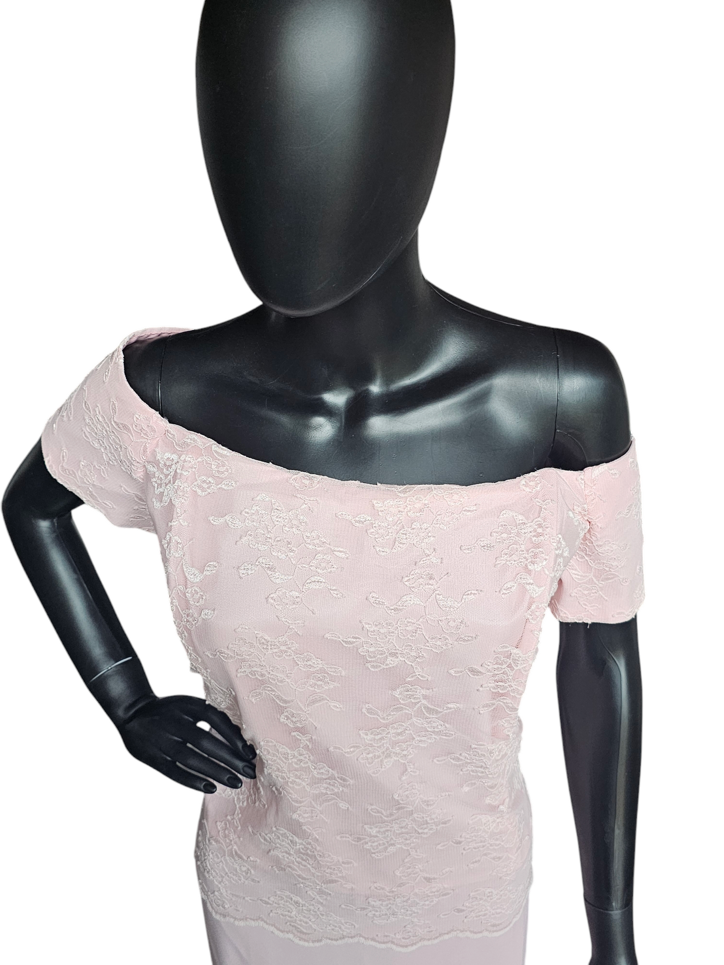 Pink Lace Bodice Off Shoulder Formal Dress - Chadwicks