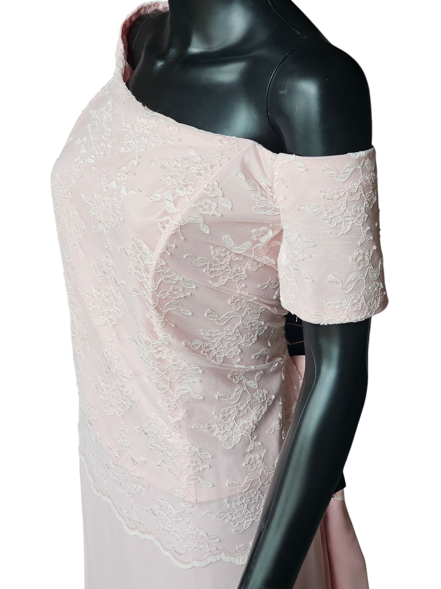 Pink Lace Bodice Off Shoulder Formal Dress - Chadwicks