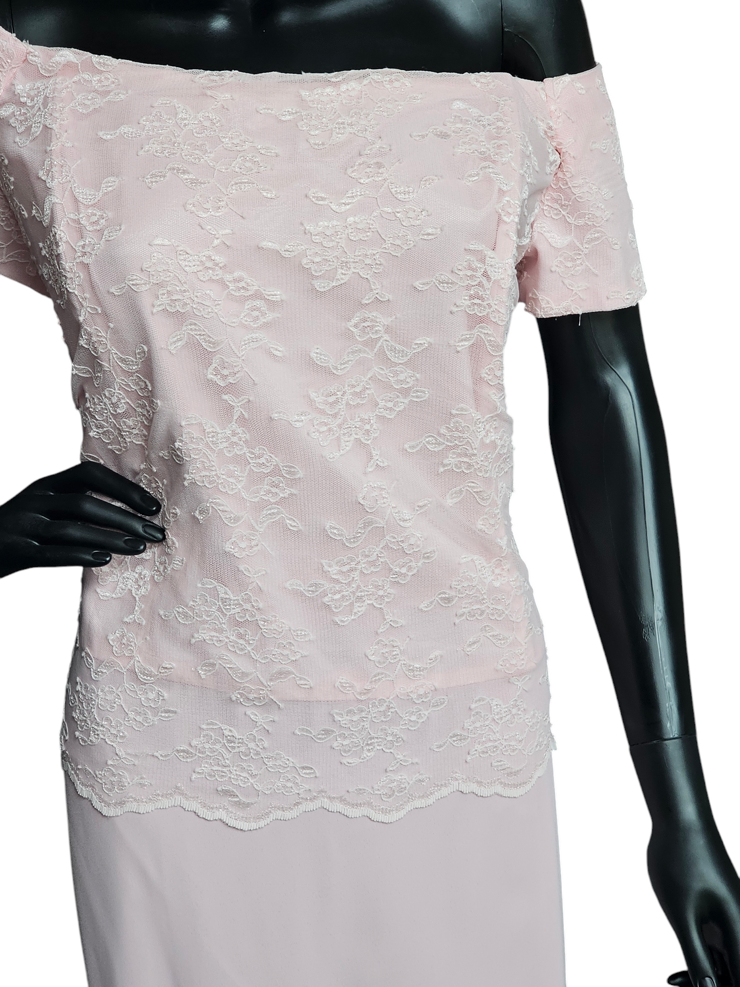 Pink Lace Bodice Off Shoulder Formal Dress - Chadwicks