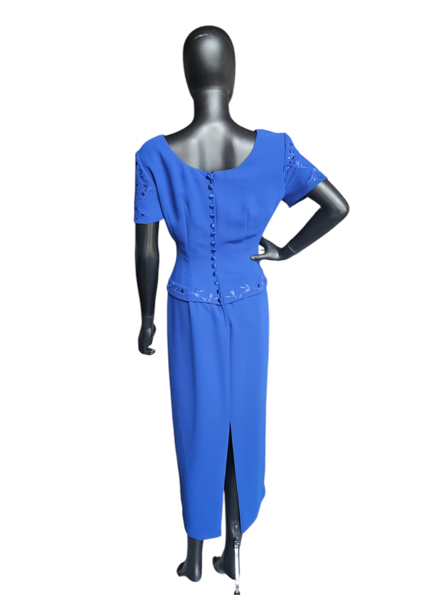 Royal Blue Embroidered Cap Sleeve Sheath Formal Dress - Donna Morgan