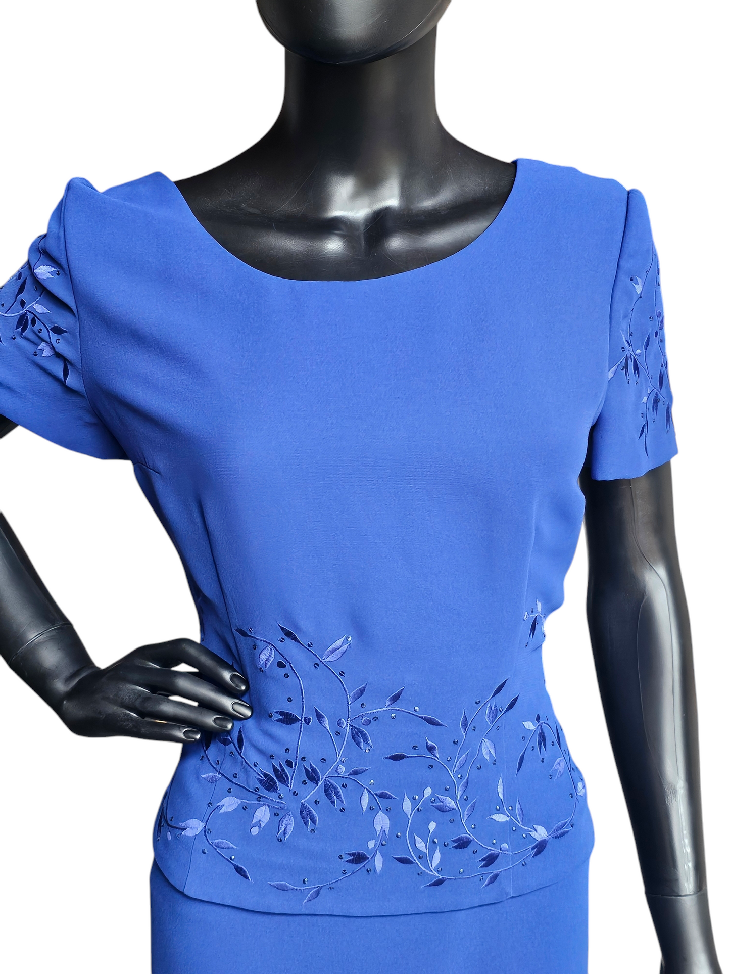 Royal Blue Embroidered Cap Sleeve Sheath Formal Dress - Donna Morgan