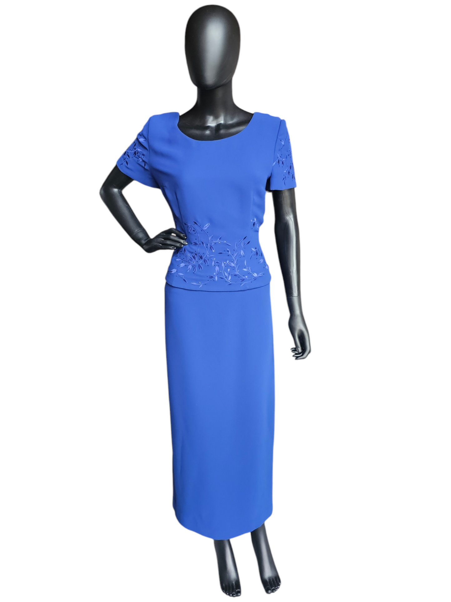 Royal Blue Embroidered Cap Sleeve Sheath Formal Dress - Donna Morgan