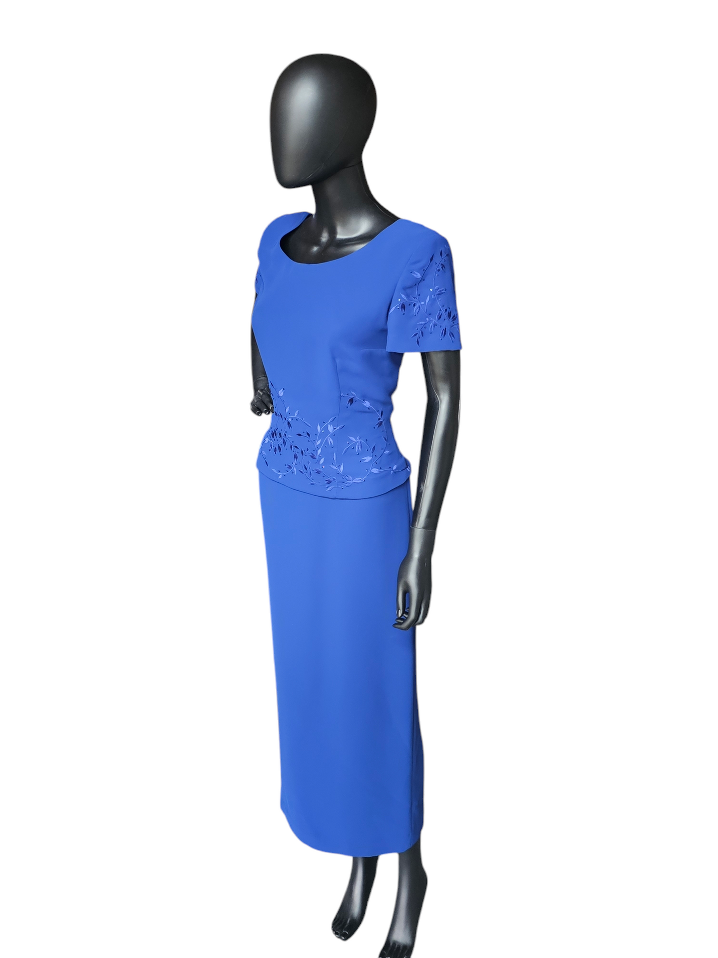 Royal Blue Embroidered Cap Sleeve Sheath Formal Dress - Donna Morgan