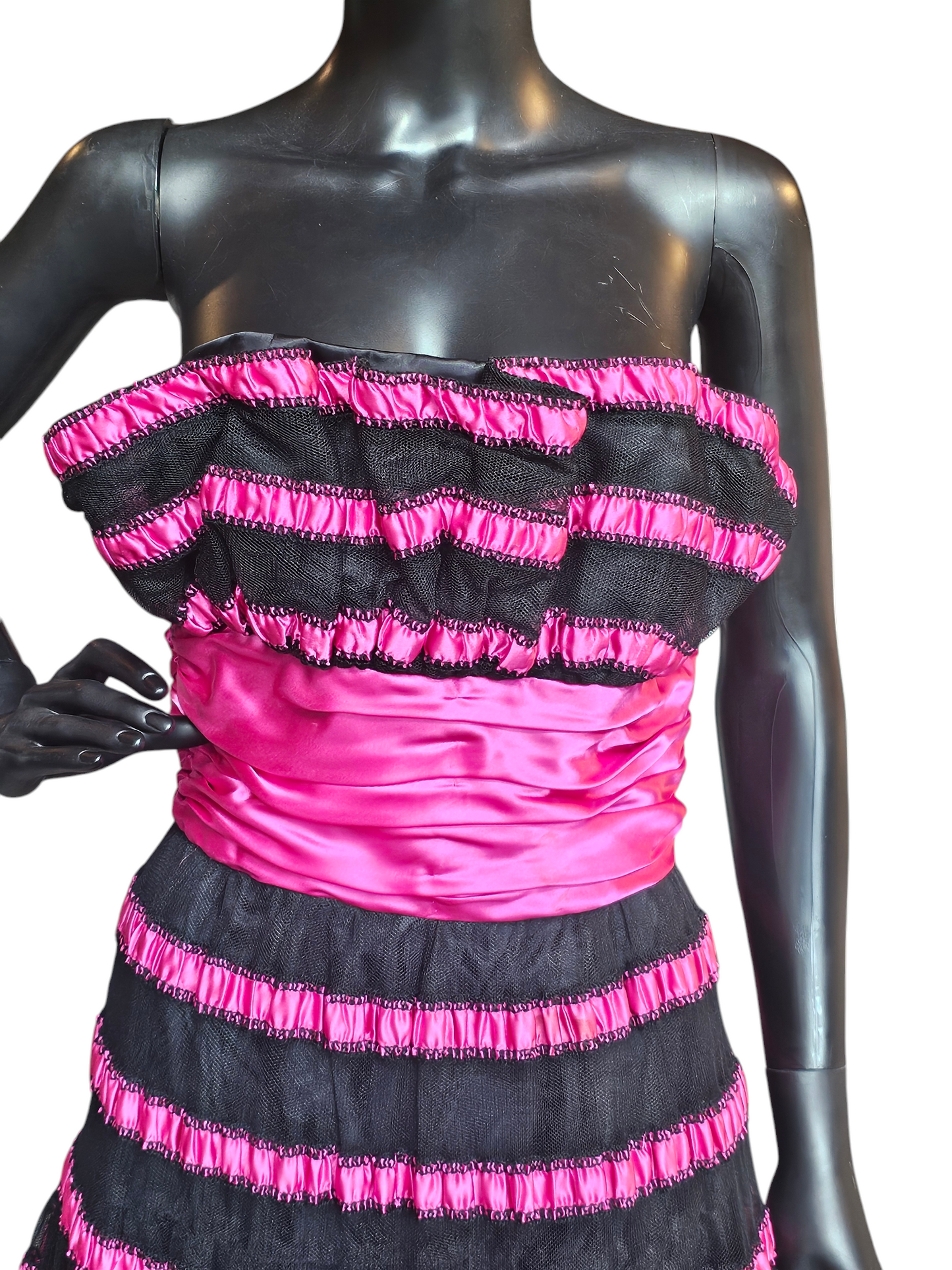 Vintage Black/Pink Stripe Party Dress - Victor Costa