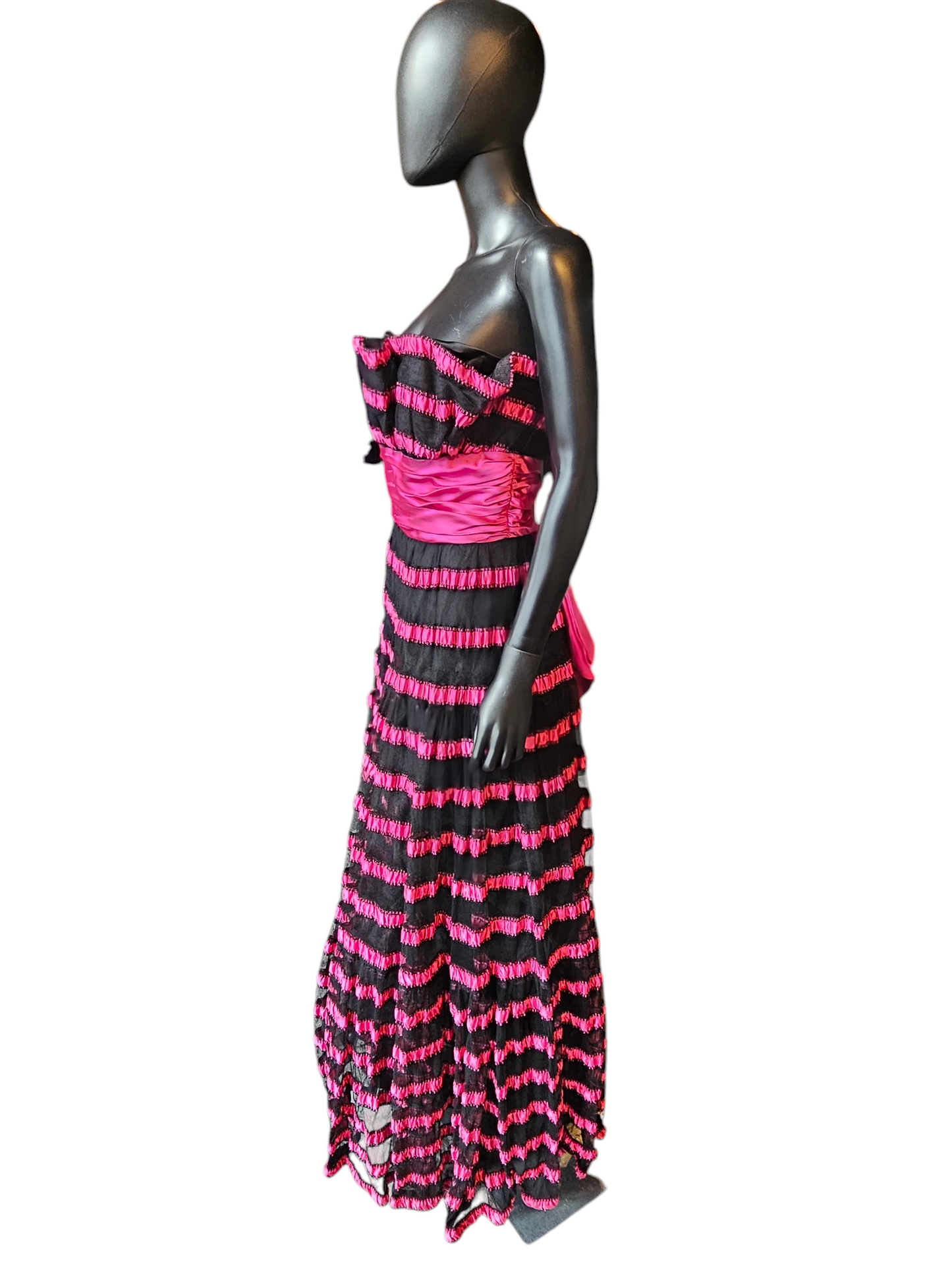 Vintage Black/Pink Stripe Party Dress - Victor Costa