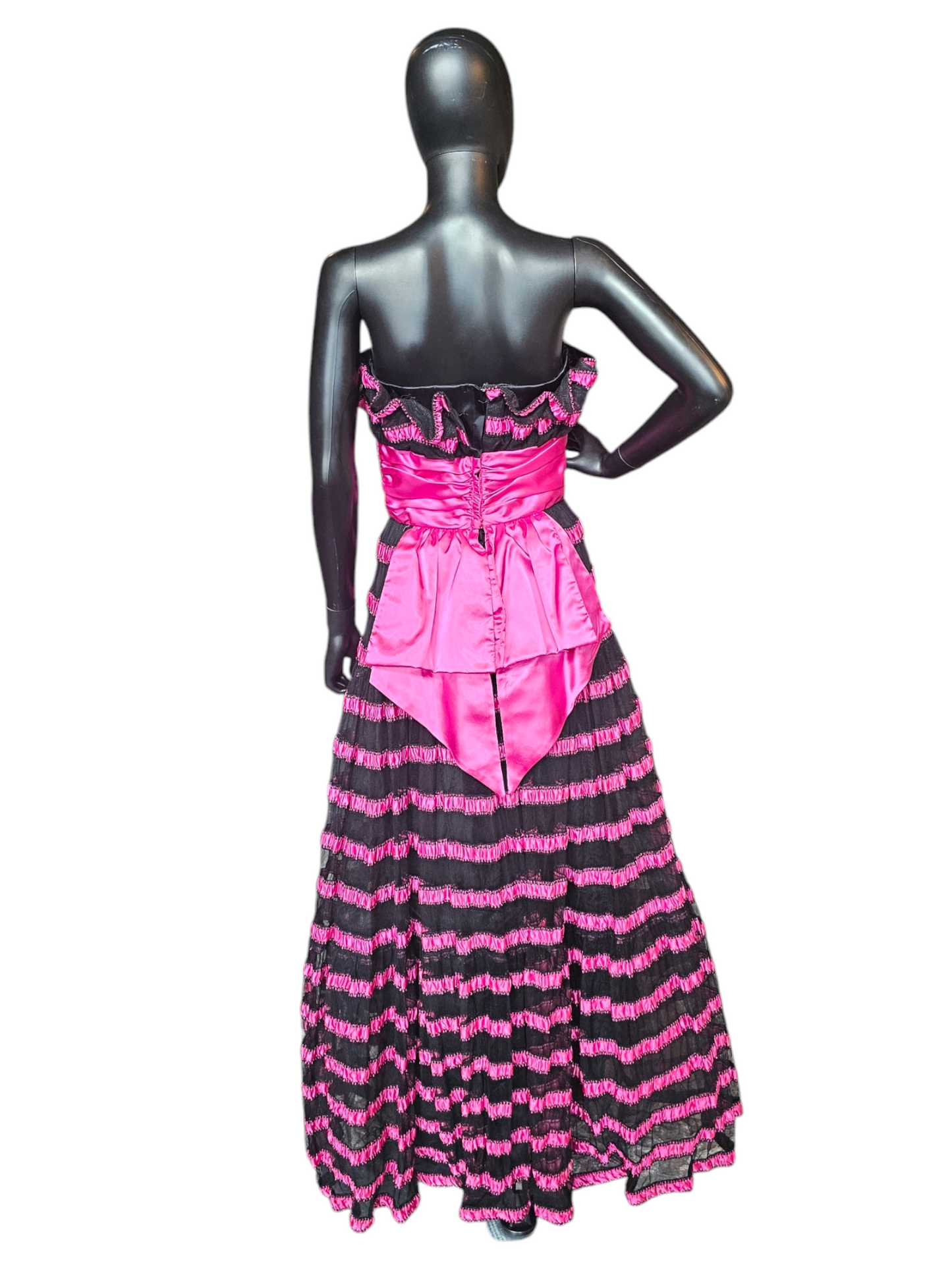 Vintage Black/Pink Stripe Party Dress - Victor Costa