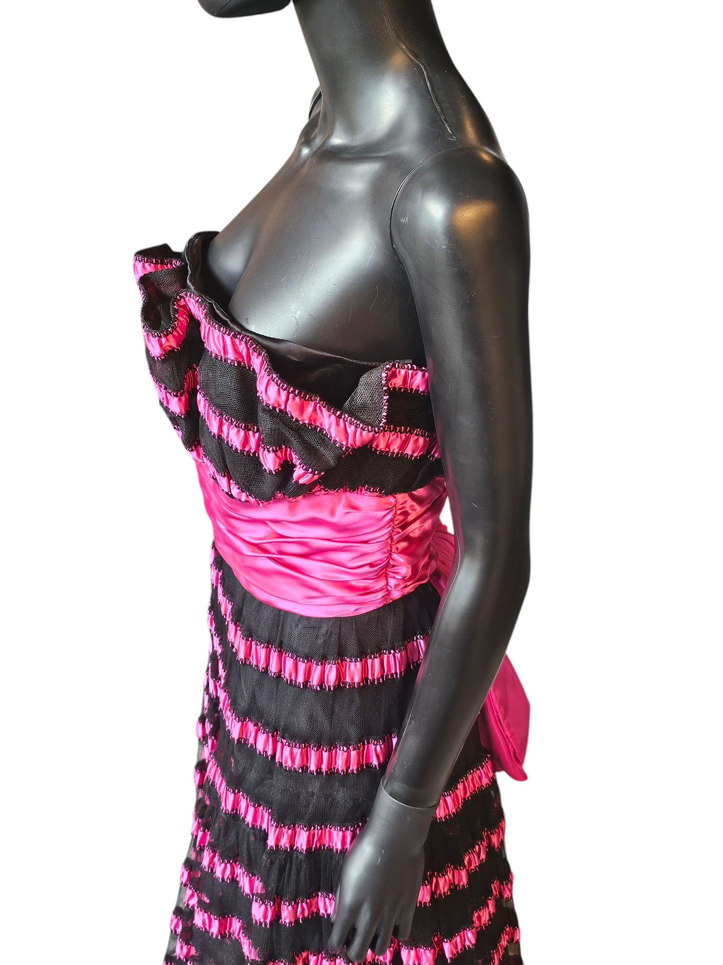 Vintage Black/Pink Stripe Party Dress - Victor Costa