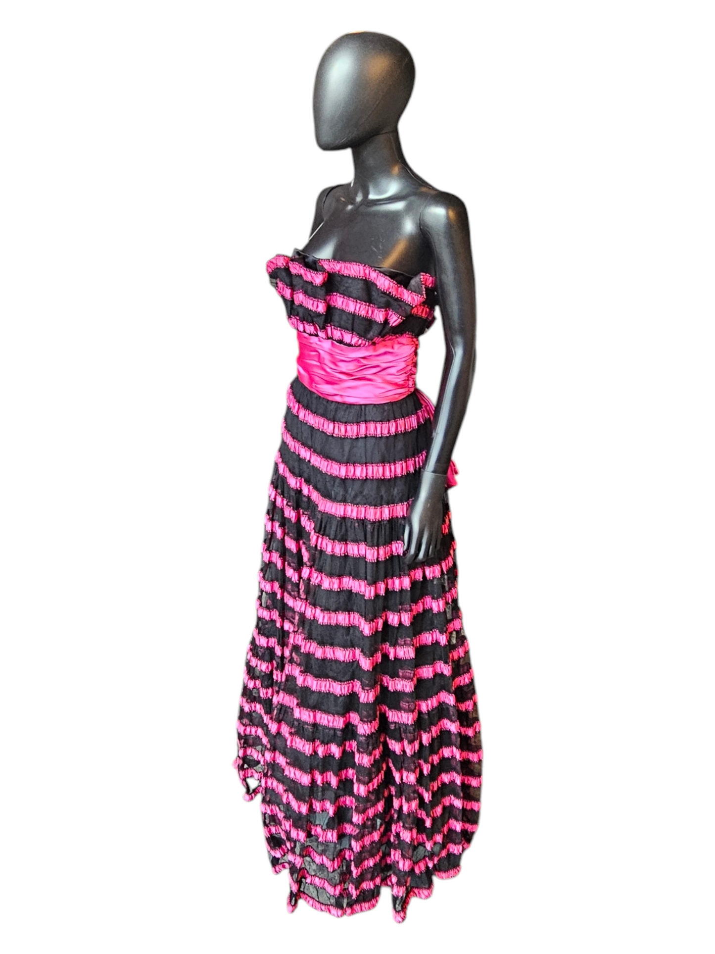 Vintage Black/Pink Stripe Party Dress - Victor Costa