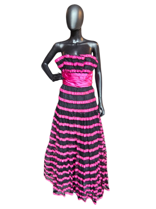 Vintage Black/Pink Stripe Party Dress - Victor Costa