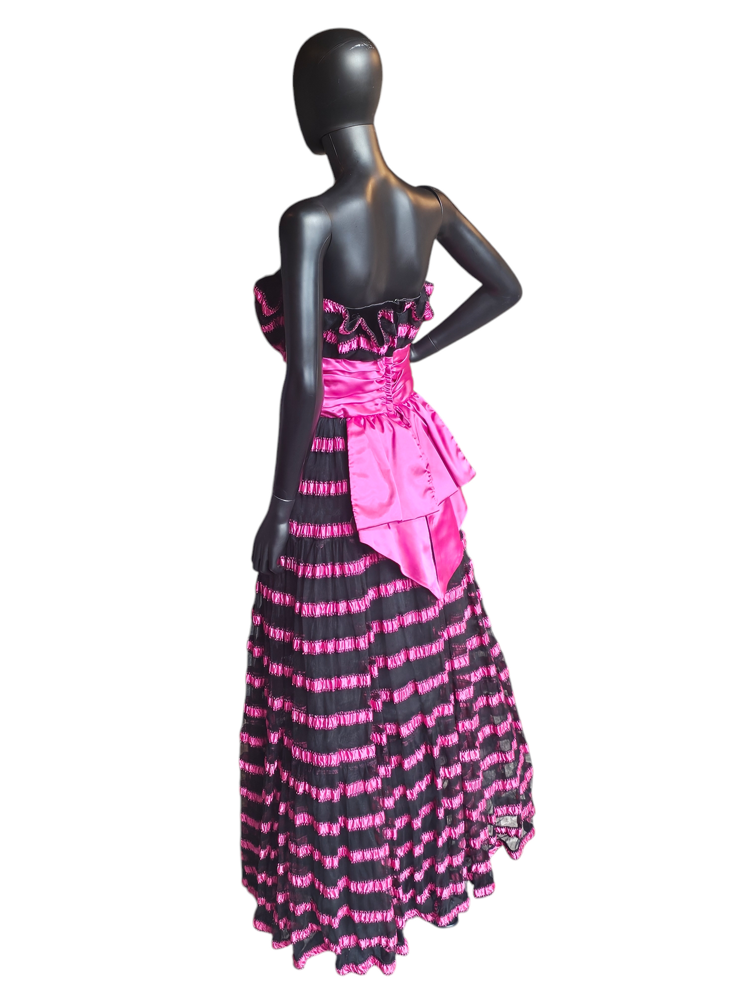 Vintage Black/Pink Stripe Party Dress - Victor Costa