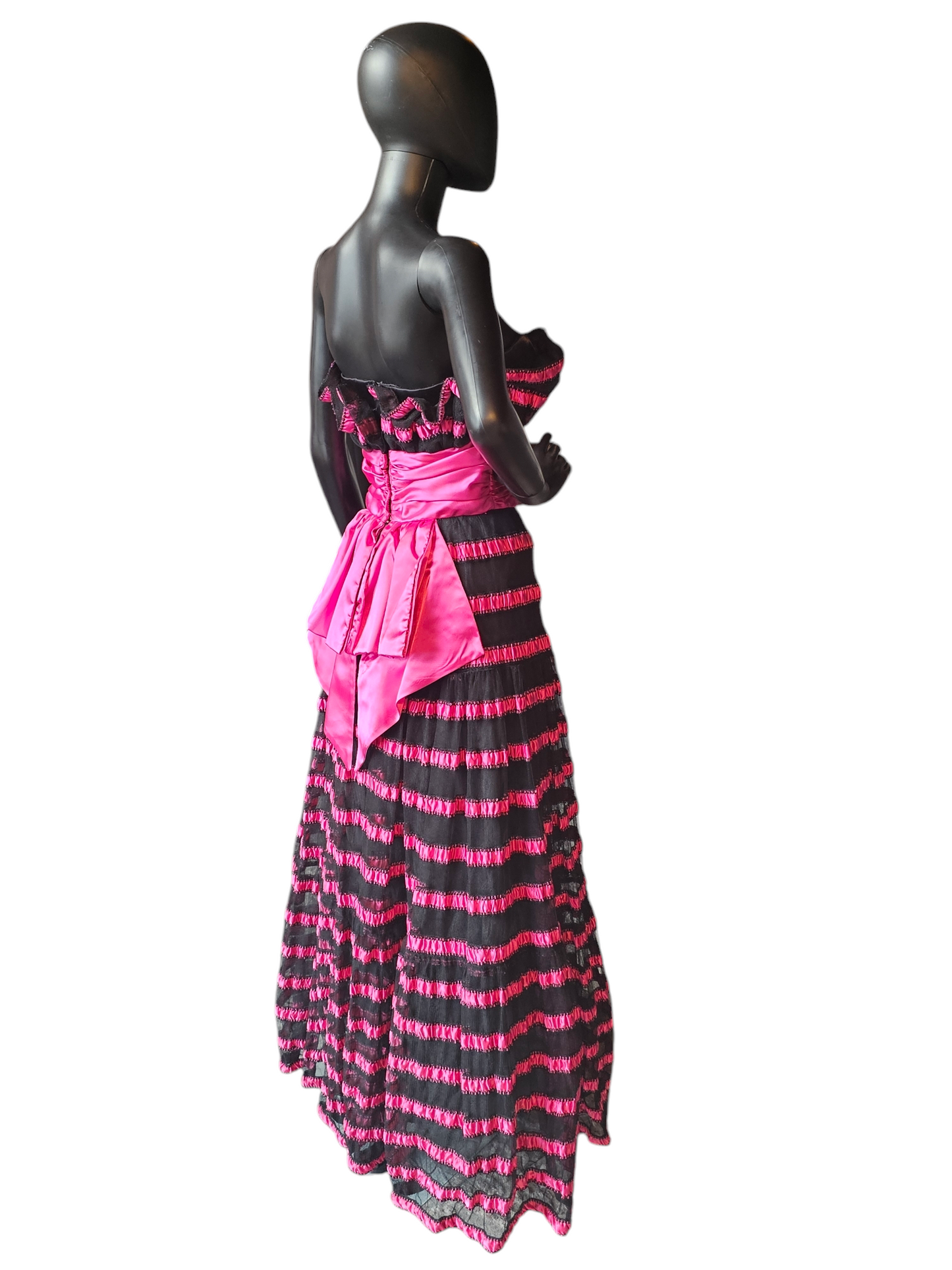 Vintage Black/Pink Stripe Party Dress - Victor Costa