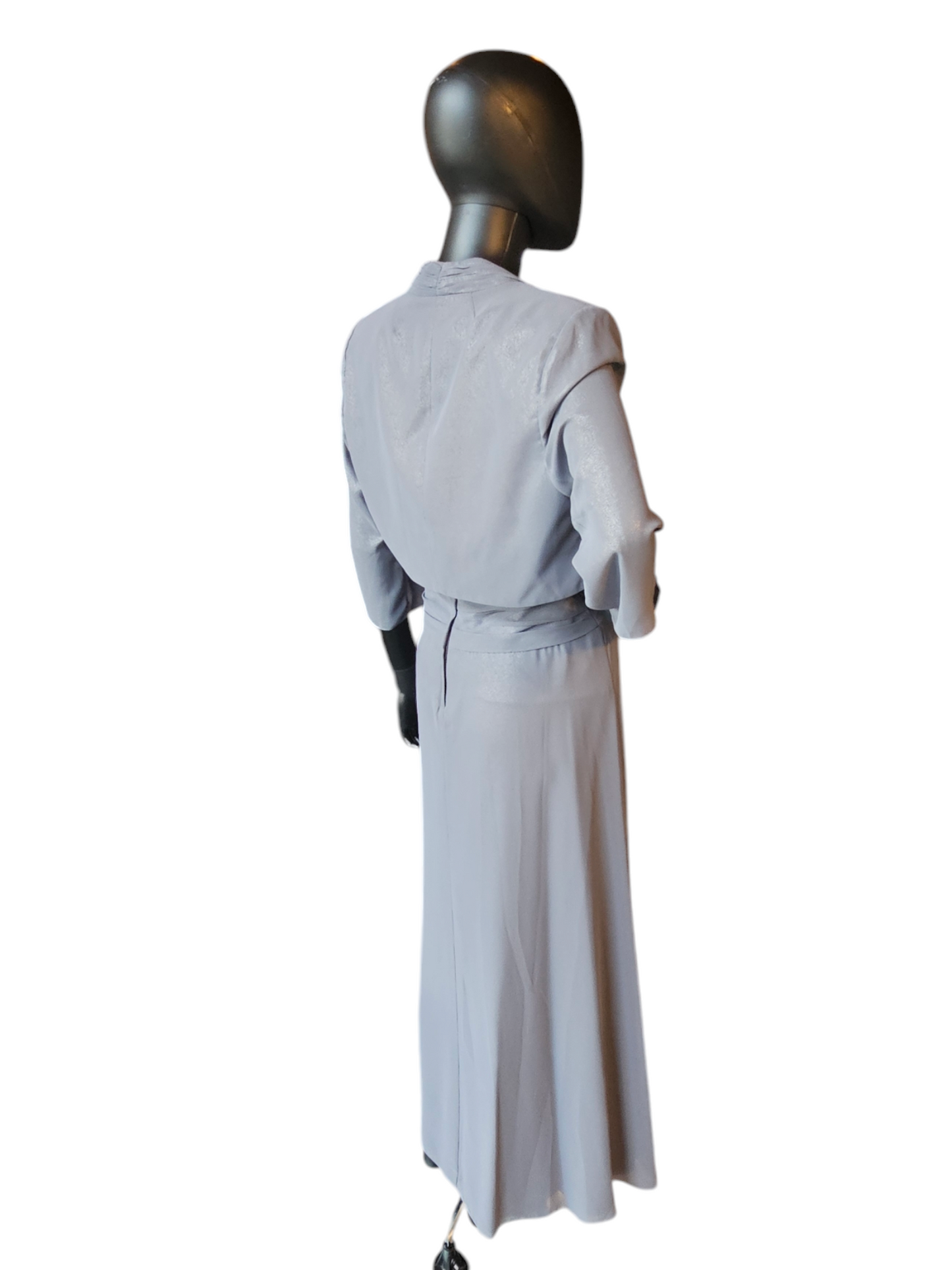 Grey Matte Metallic W/Crop Jacket Formal Gown - Davids Bridal