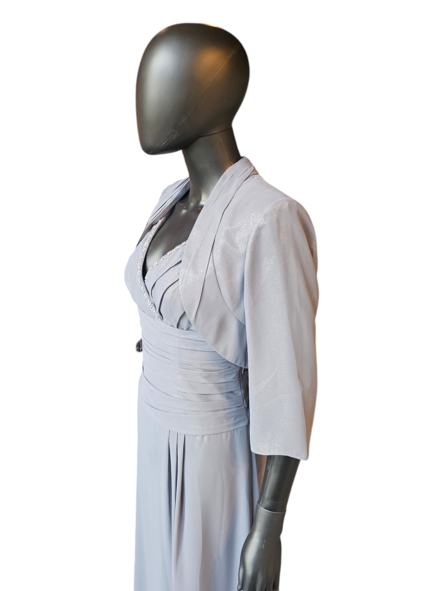 Grey Matte Metallic W/Crop Jacket Formal Gown - Davids Bridal