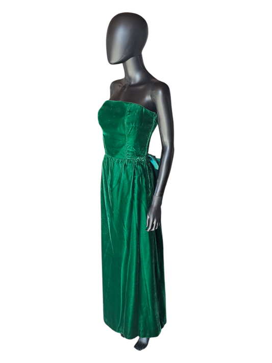 Vintage Green Velvet Strapless Satin Back Detail Party Dress