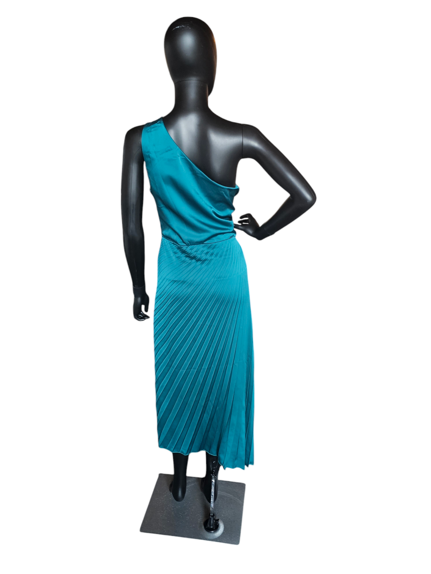 Teal Green Satin One Shoulder Pleated Cocktail Dress - Sam Edelman NWT