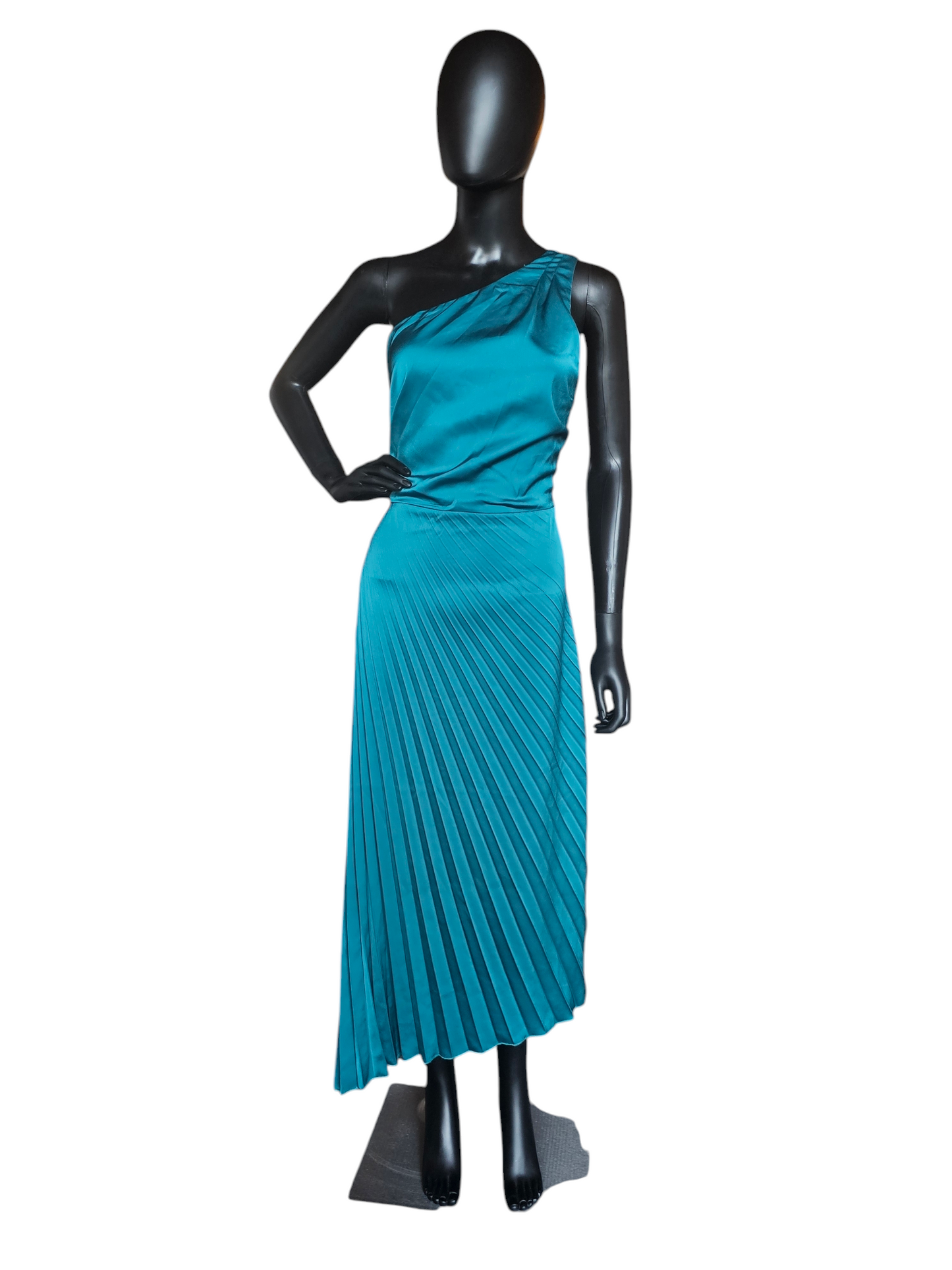 Teal Green Satin One Shoulder Pleated Cocktail Dress - Sam Edelman NWT