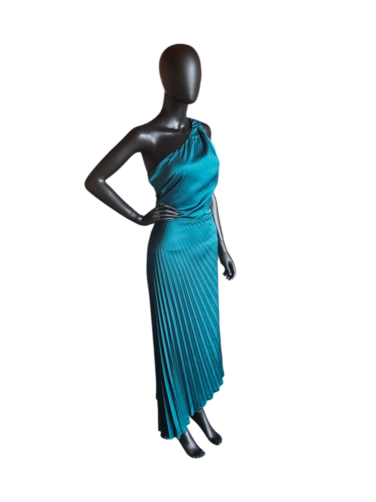 Teal Green Satin One Shoulder Pleated Cocktail Dress - Sam Edelman NWT