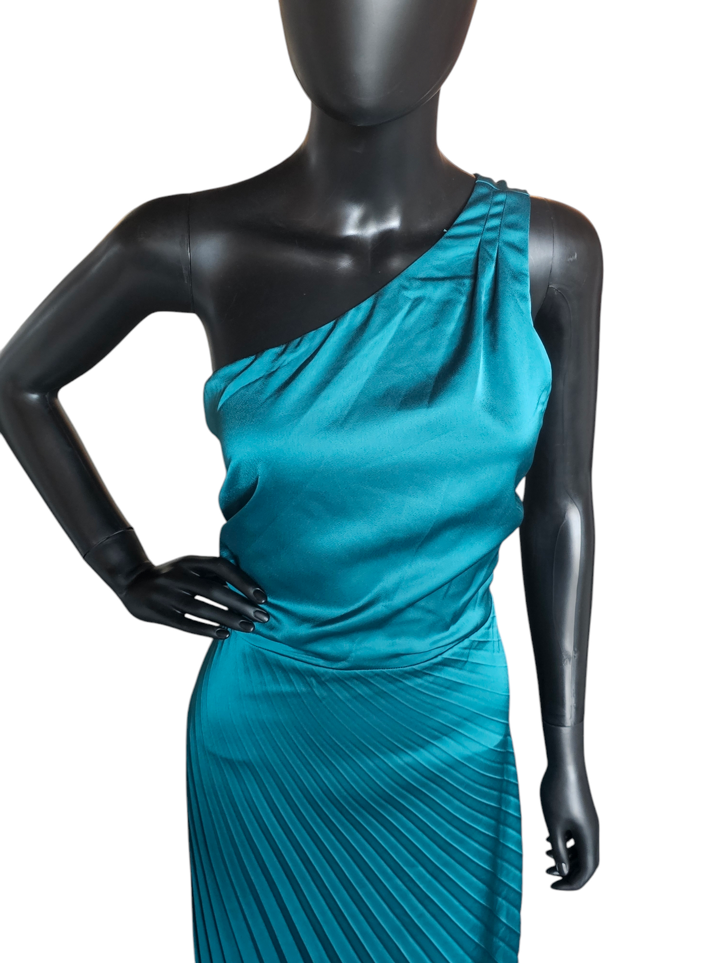 Teal Green Satin One Shoulder Pleated Cocktail Dress - Sam Edelman NWT