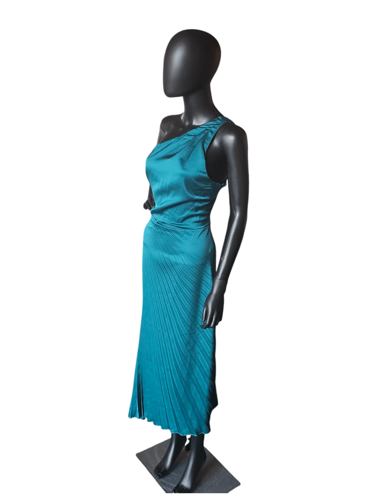 Teal Green Satin One Shoulder Pleated Cocktail Dress - Sam Edelman NWT