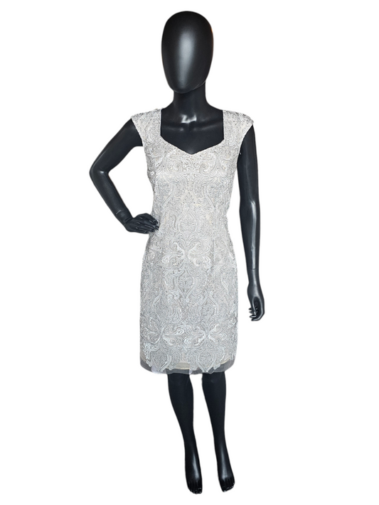 Silver Embroidered Cocktail Dress - Kay Unger