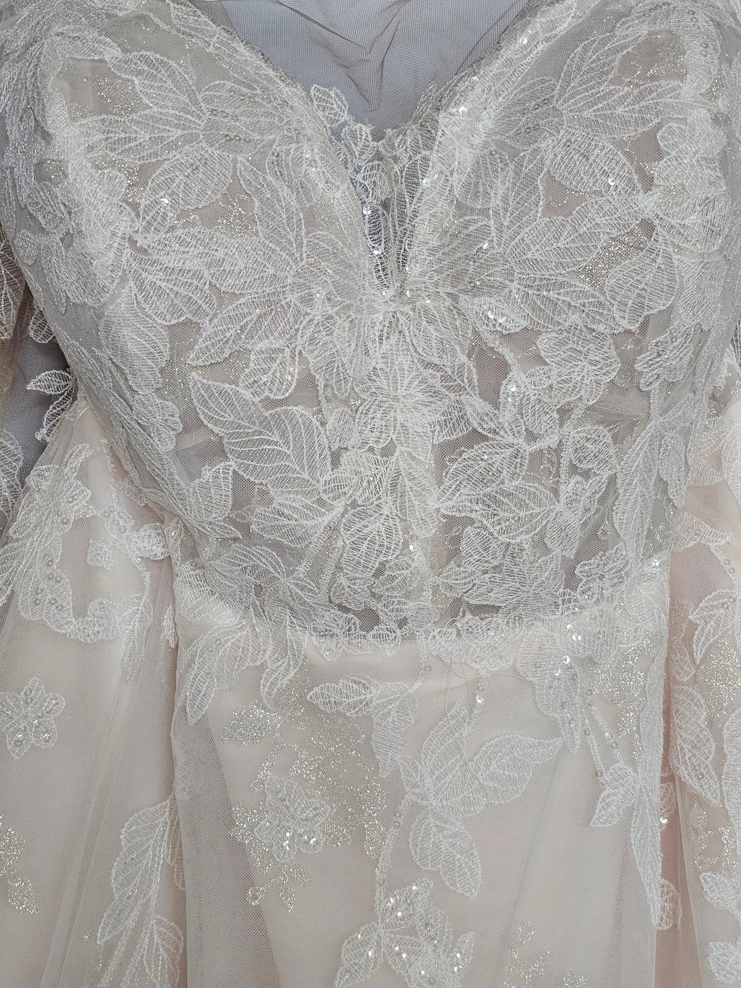 Essence of Australia Style D3293 - Illusion Long Sleeve Floral Blush/Ivory Wedding Gown