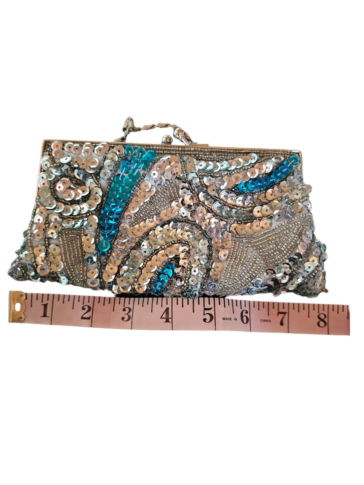 Blue Sequin Swirl Clasp Clutch