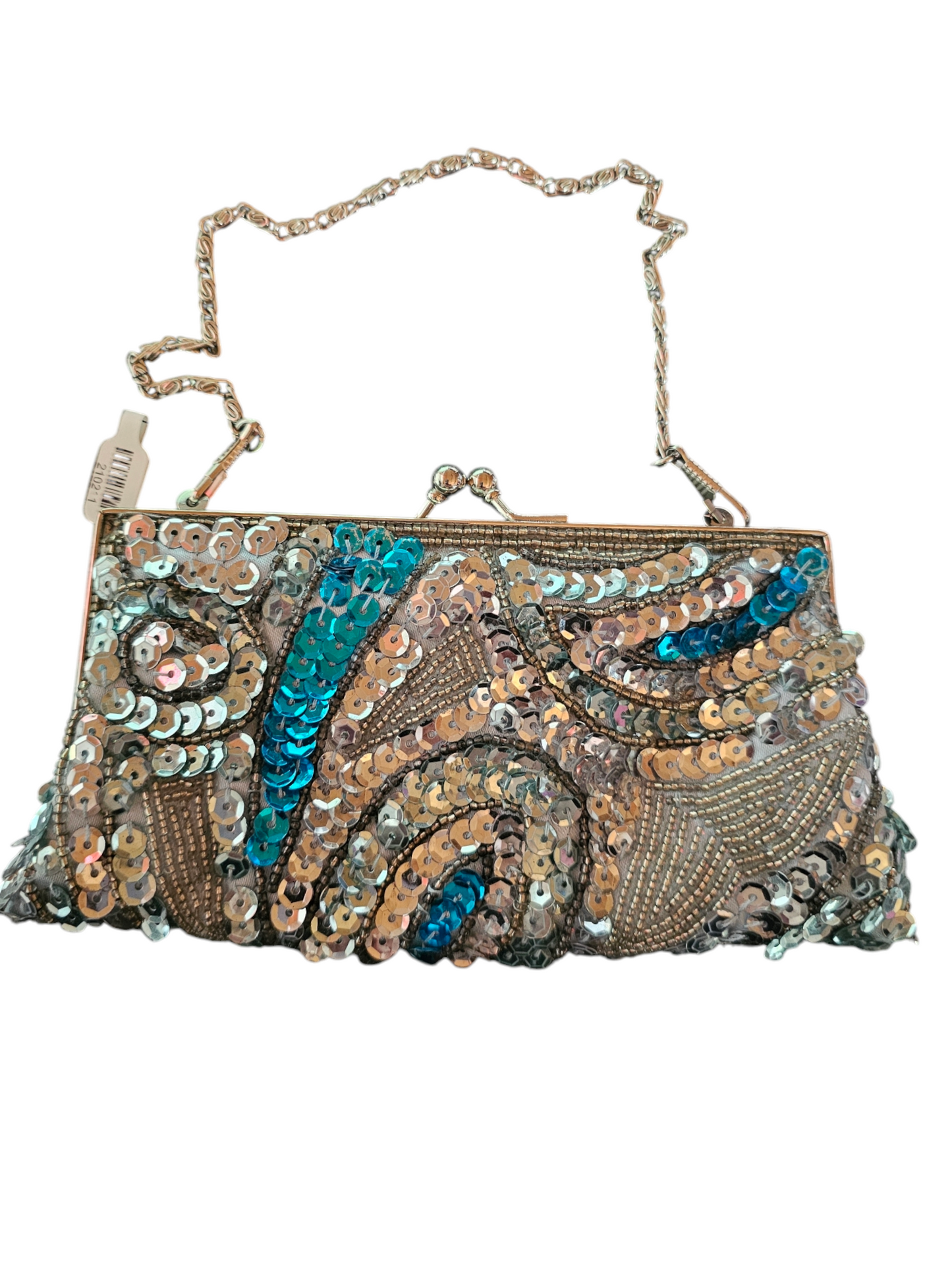 Blue Sequin Swirl Clasp Clutch