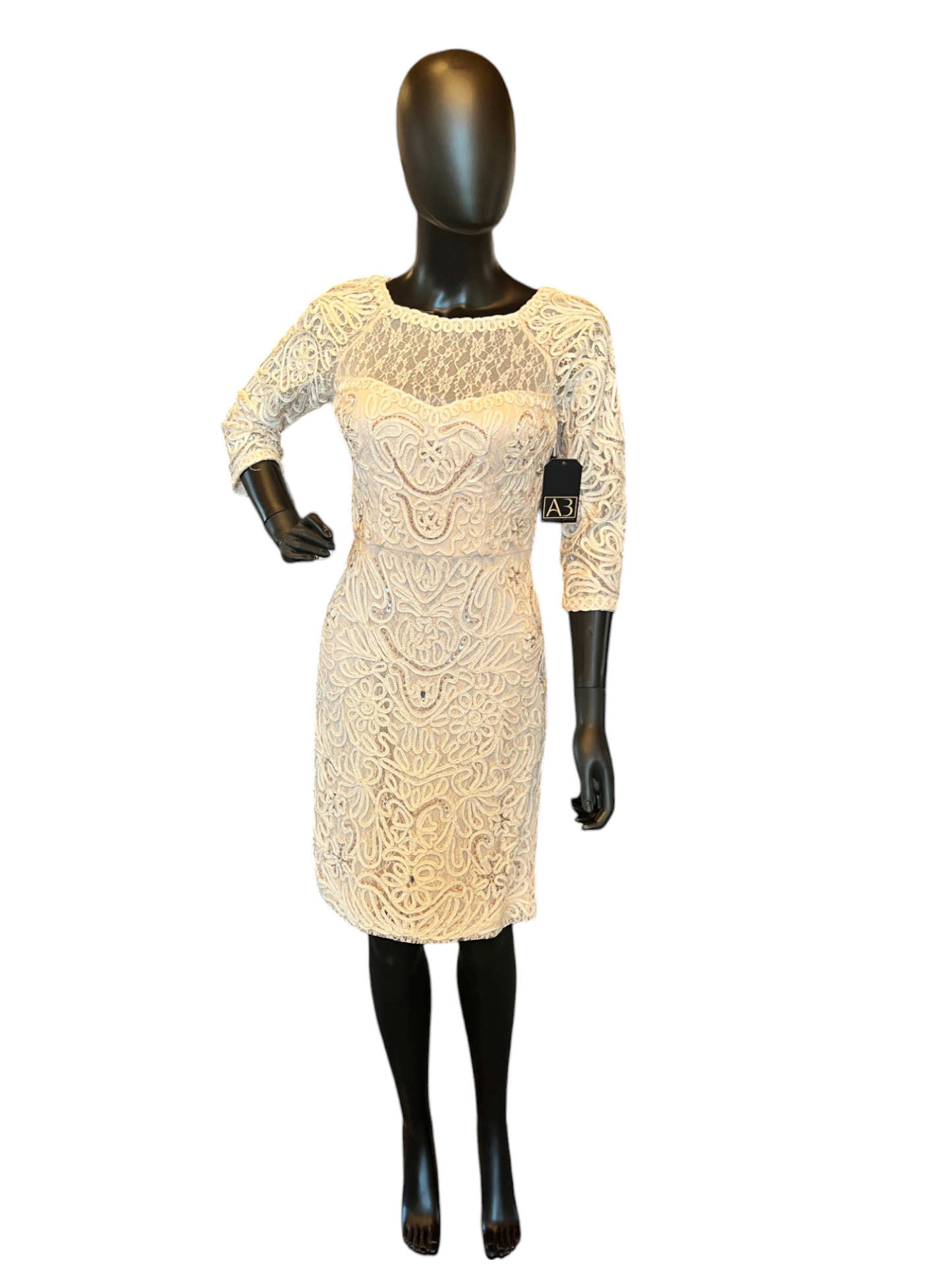 Blush Beaded Lace Mid-Sleeve Cocktail/Party Dress - Sue Wong Nocturne