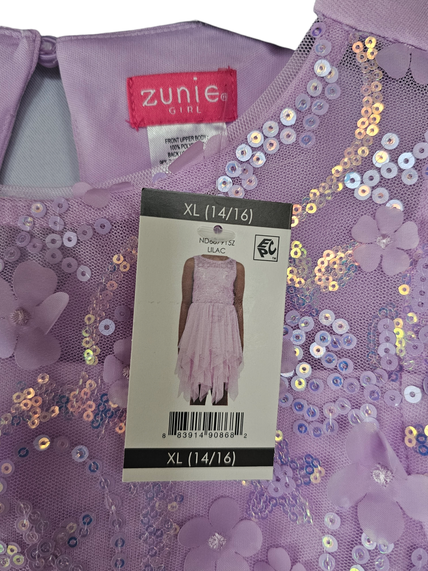 Lavender Sequin Handkerchief Tulle Childs Party Dress - Zunie - NWT