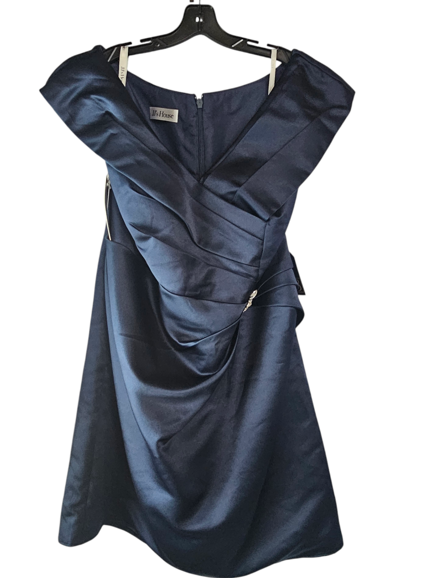 Navy Satin Off Shoulder Cocktail Dress / Party Dress Side Clip Detail - NWT JJs House