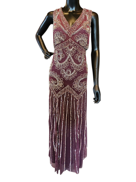 Eggplant Drop Waist Beaded Formal Gown