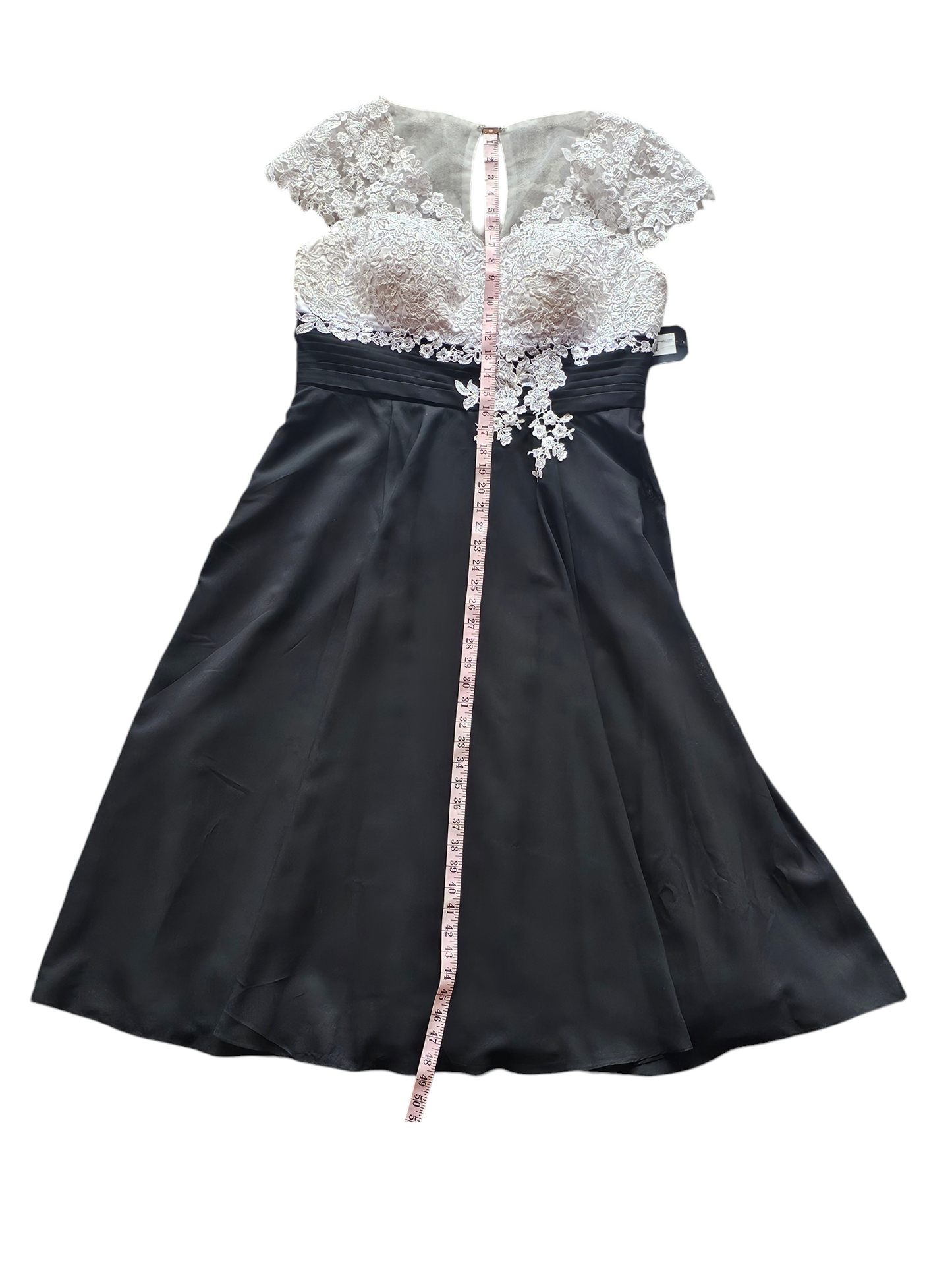 White/Black Lace Top Tea Length Formal Gown