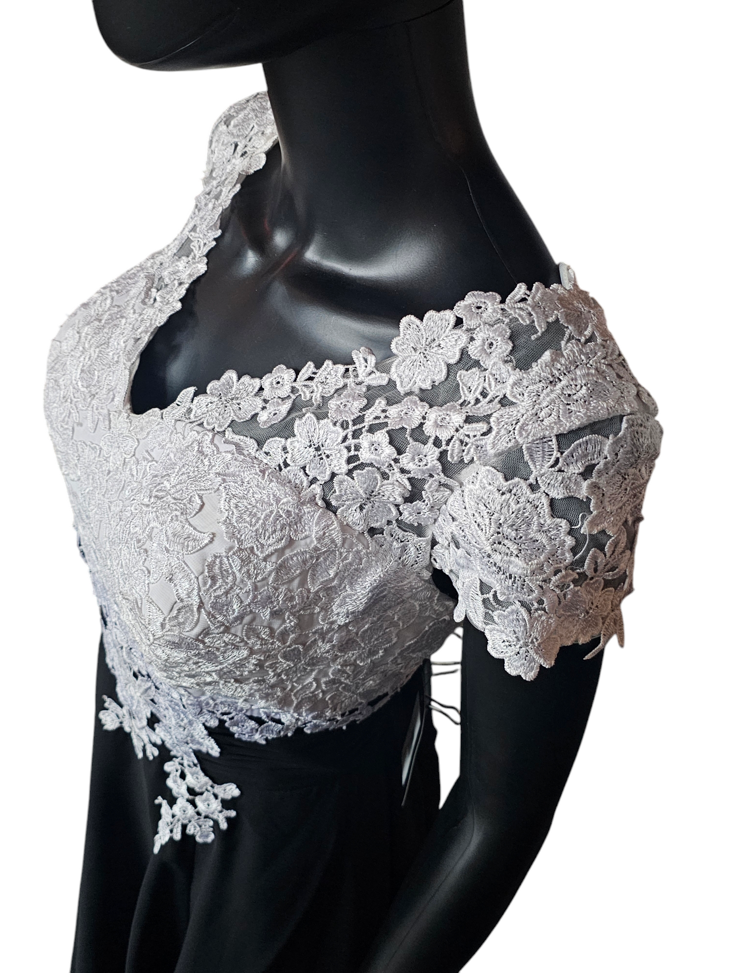 White/Black Lace Top Tea Length Formal Gown