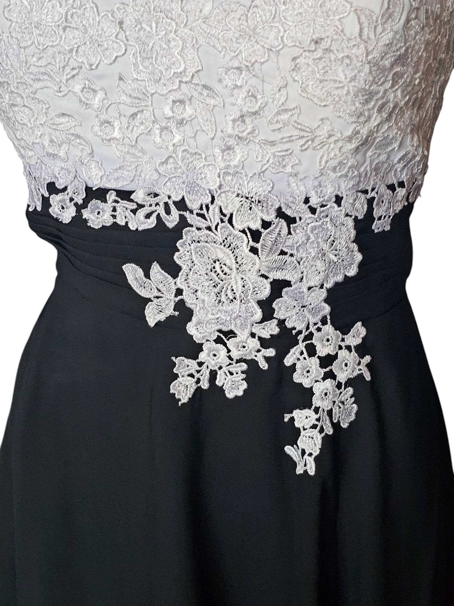 White/Black Lace Top Tea Length Formal Gown