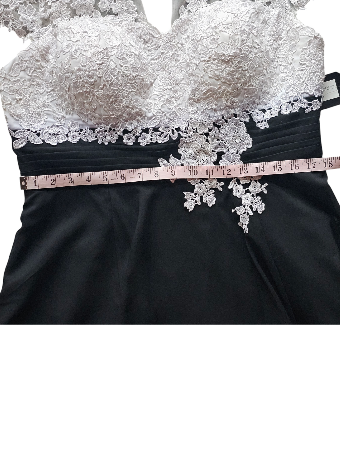 White/Black Lace Top Tea Length Formal Gown