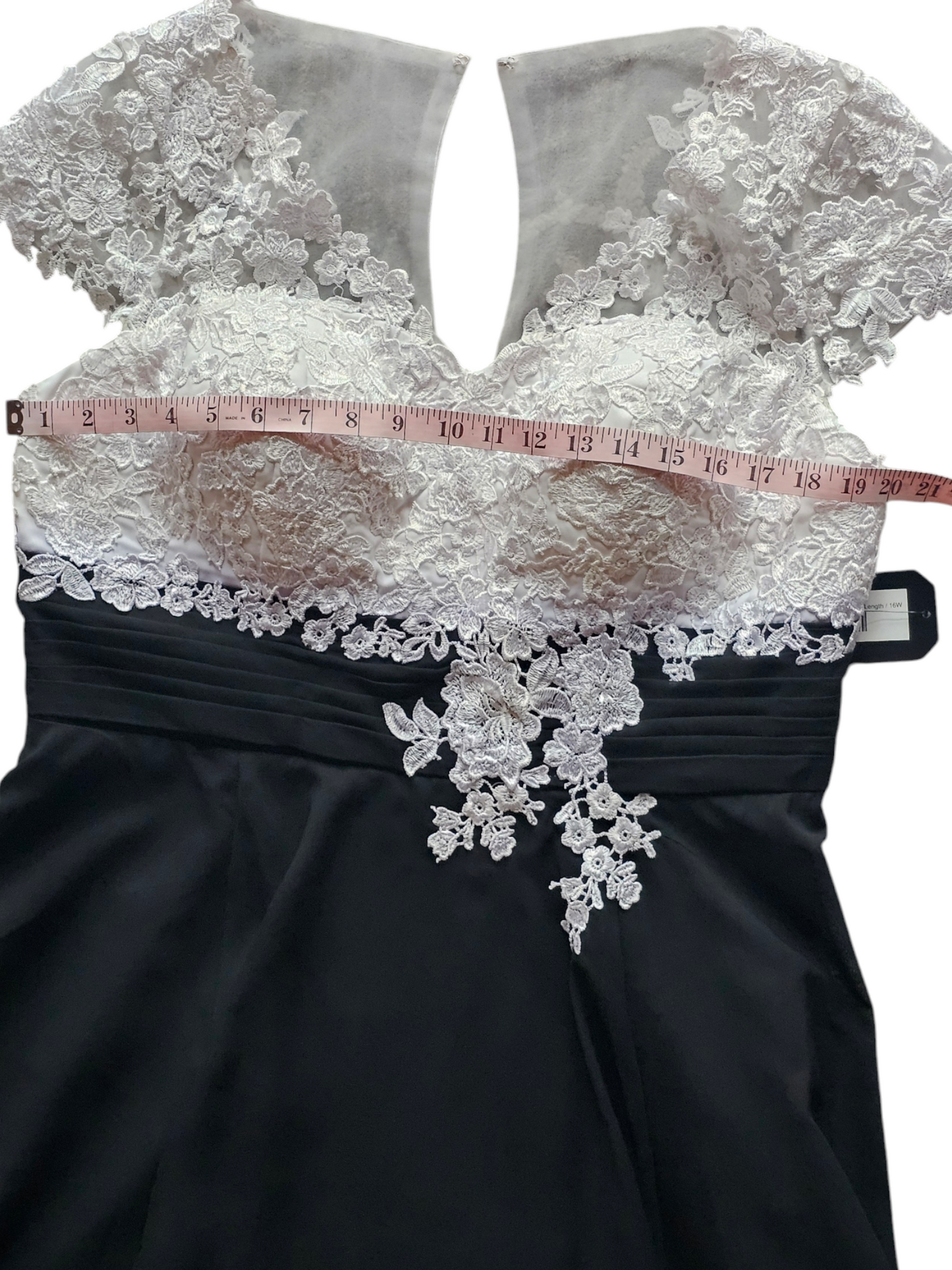 White/Black Lace Top Tea Length Formal Gown