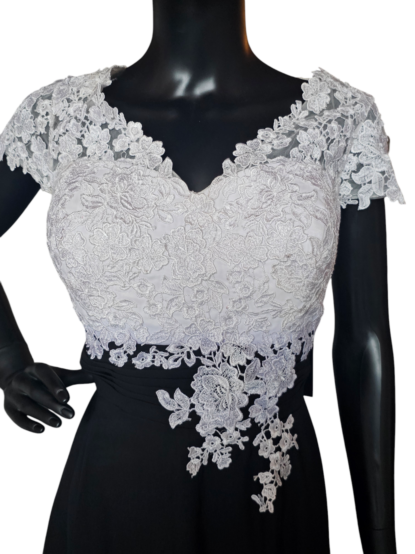 White/Black Lace Top Tea Length Formal Gown