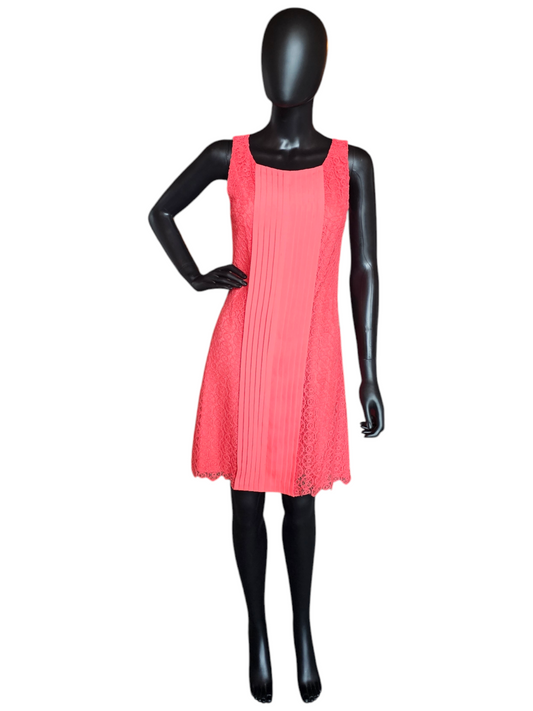 Vince Camuto Coral Woven Lace Pleat Detail Short Dress