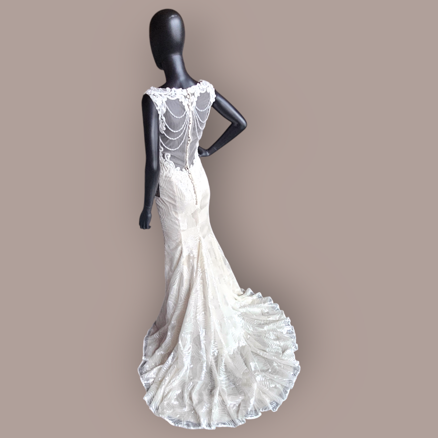 Private Label Kenneth Winston Beaded/Sequin Illusion Back Ivory/Champagne Wedding Gown