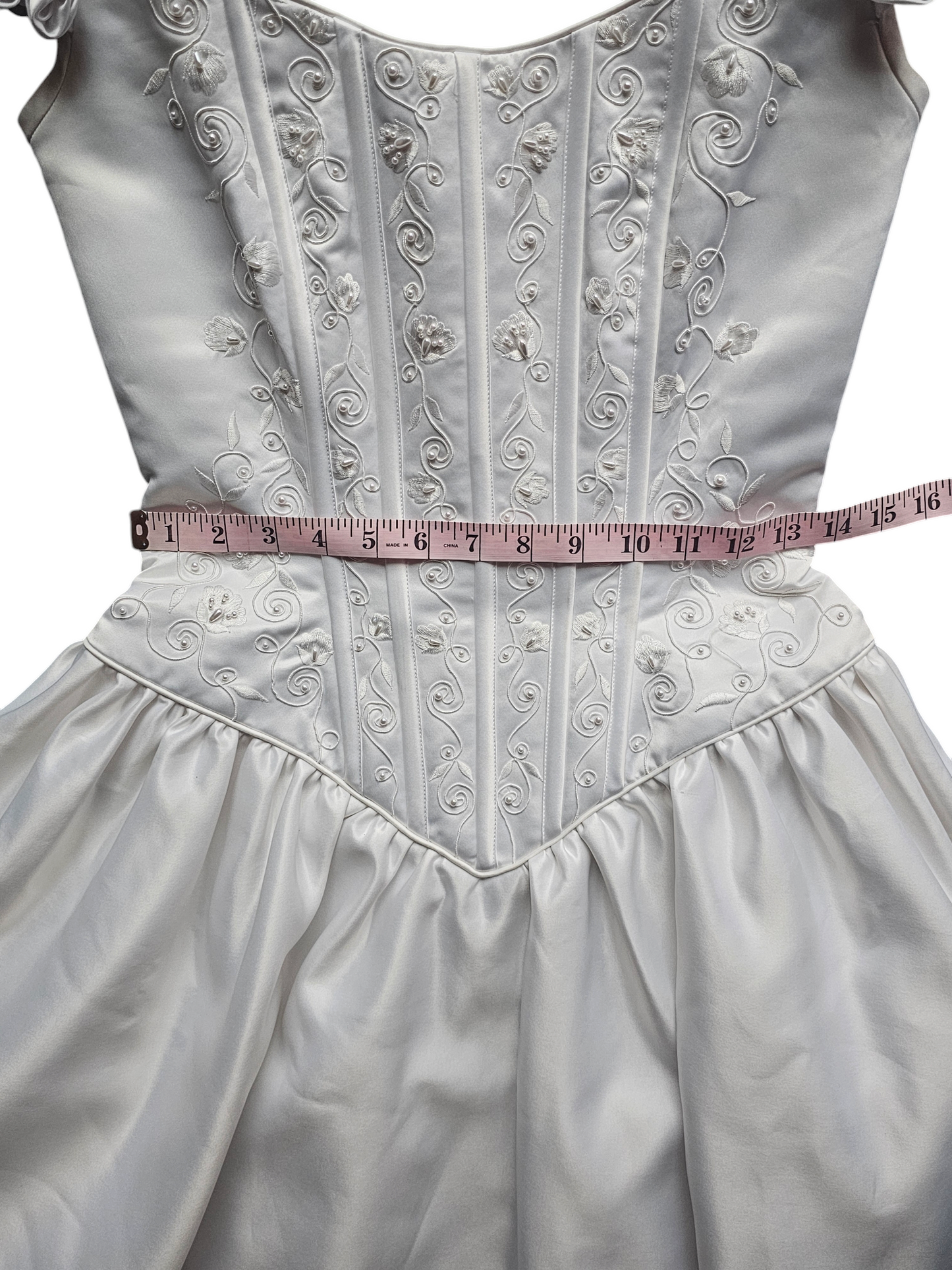 White Satin/Lavender Rose Detail Antebellum Wedding Gown