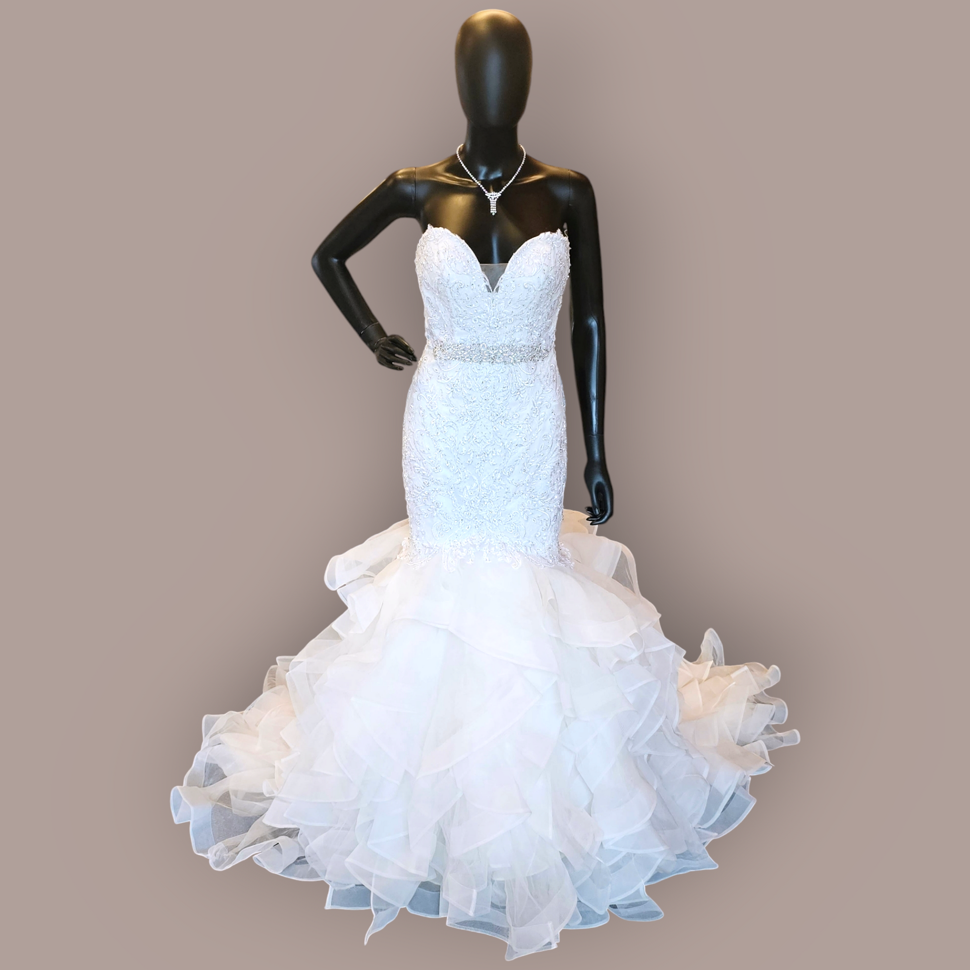 Mori Lee - Ivory Embroidered/Beaded Mermaid Extreme Ruffle Wedding Gown Mori Lee - Ivory Embroidered/Beaded Mermaid Extreme Ruffle Wedding Gown