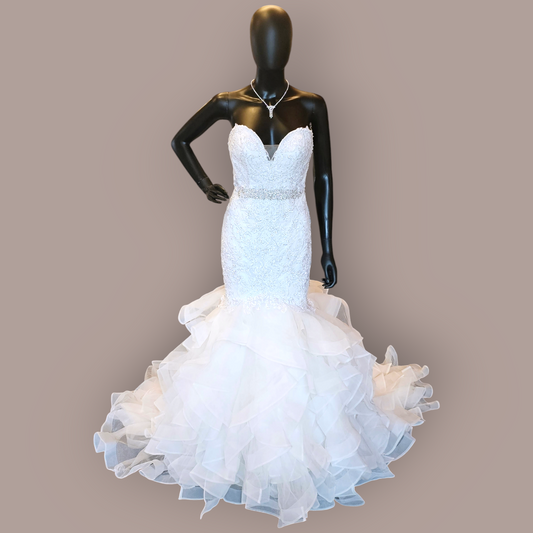 Mori Lee - Ivory Embroidered/Beaded Mermaid Extreme Ruffle Wedding Gown