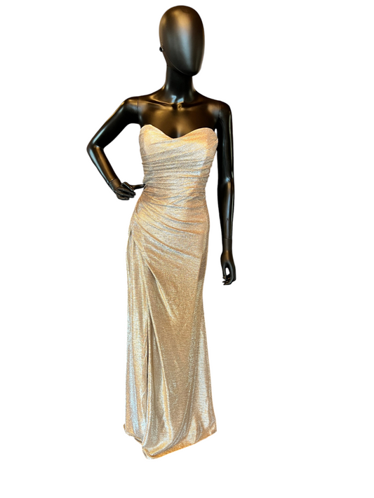 Hayley Paige Liquid Metallic Gold Maxi Formal Dress -  NWOT