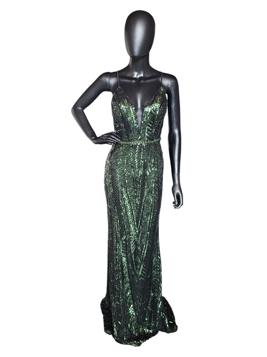 Art Deco Green Sequin Party/Prom Formal Gown - Faviana